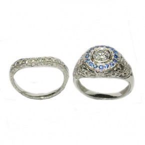 Platinum, Diamond, Montana Sapphire Ring