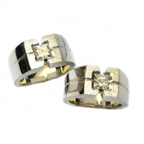 White Gold & Square Brilliant Cut Diamond Ring Set